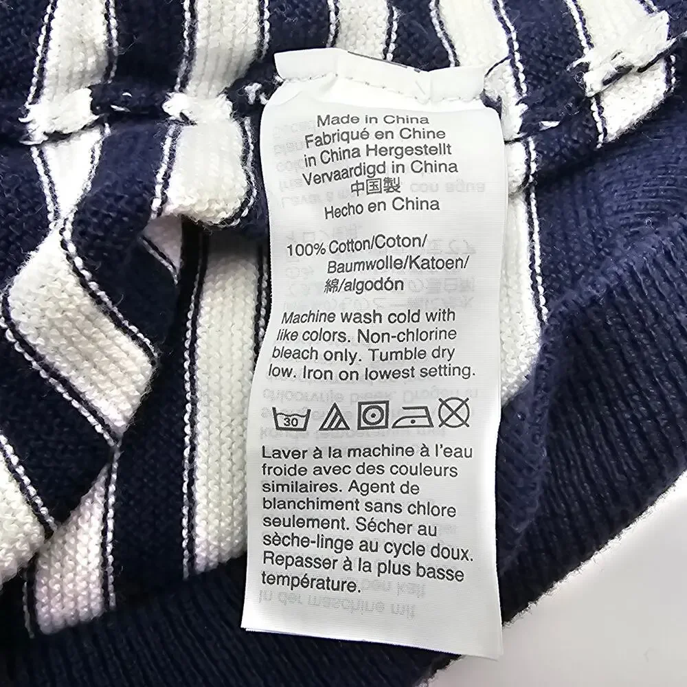 J. Crew Mens size M Cotton Crewneck Knit Sweater Blue/White Stripe AG815 NEW